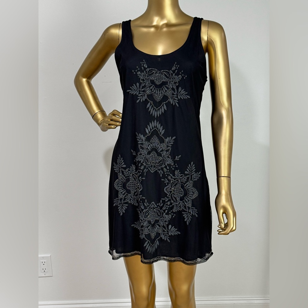 Theory Women's Grey Marl Sleeveless Mini Dress Embroidered Black Sheer $275 Sz 6